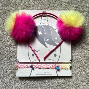 New Furry Pom Pom Headband and Choker Set
